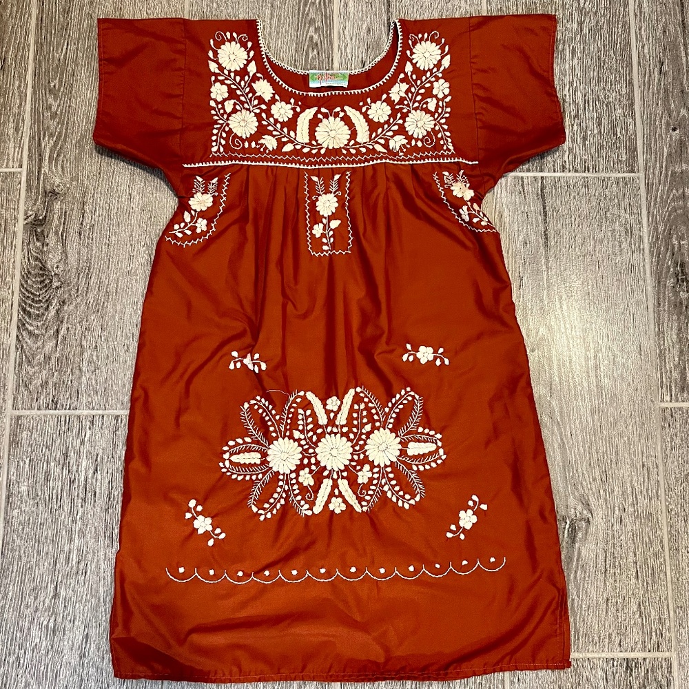 Nativa Puebla Mini Dress, S, Burnt Orange
